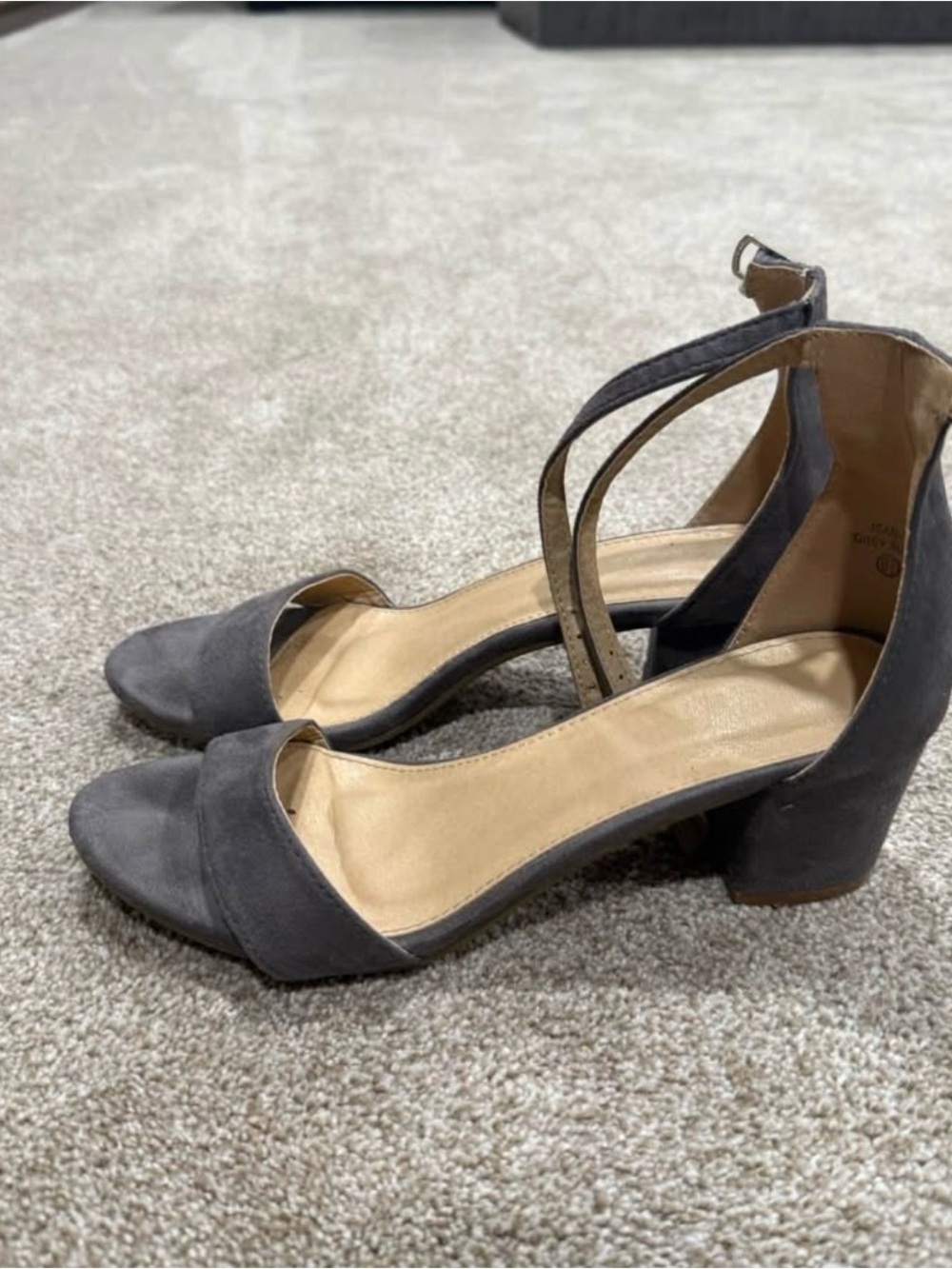Bella Marie Gray Suede Block Heel Sandals with Ankle Strap